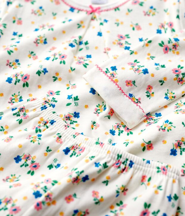 Pijama con estampado de flores de ni&ntilde;a de tejido t&uacute;bico blanco/multicolor
